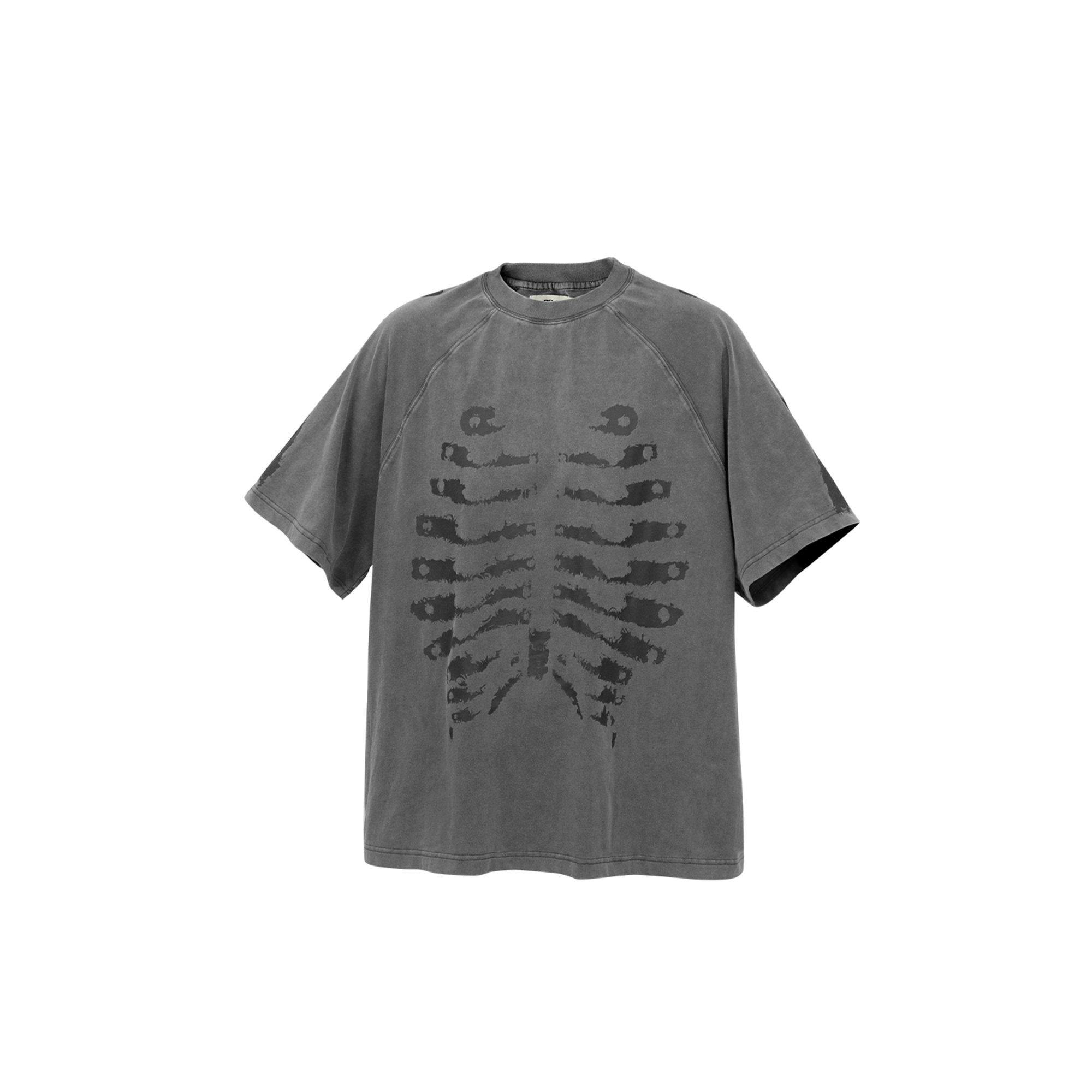 RELABEL Distressed Skeleton Graphic Oversized T-Shirt-T Shirt-XS-Gray-Free Shipping Leatheretro