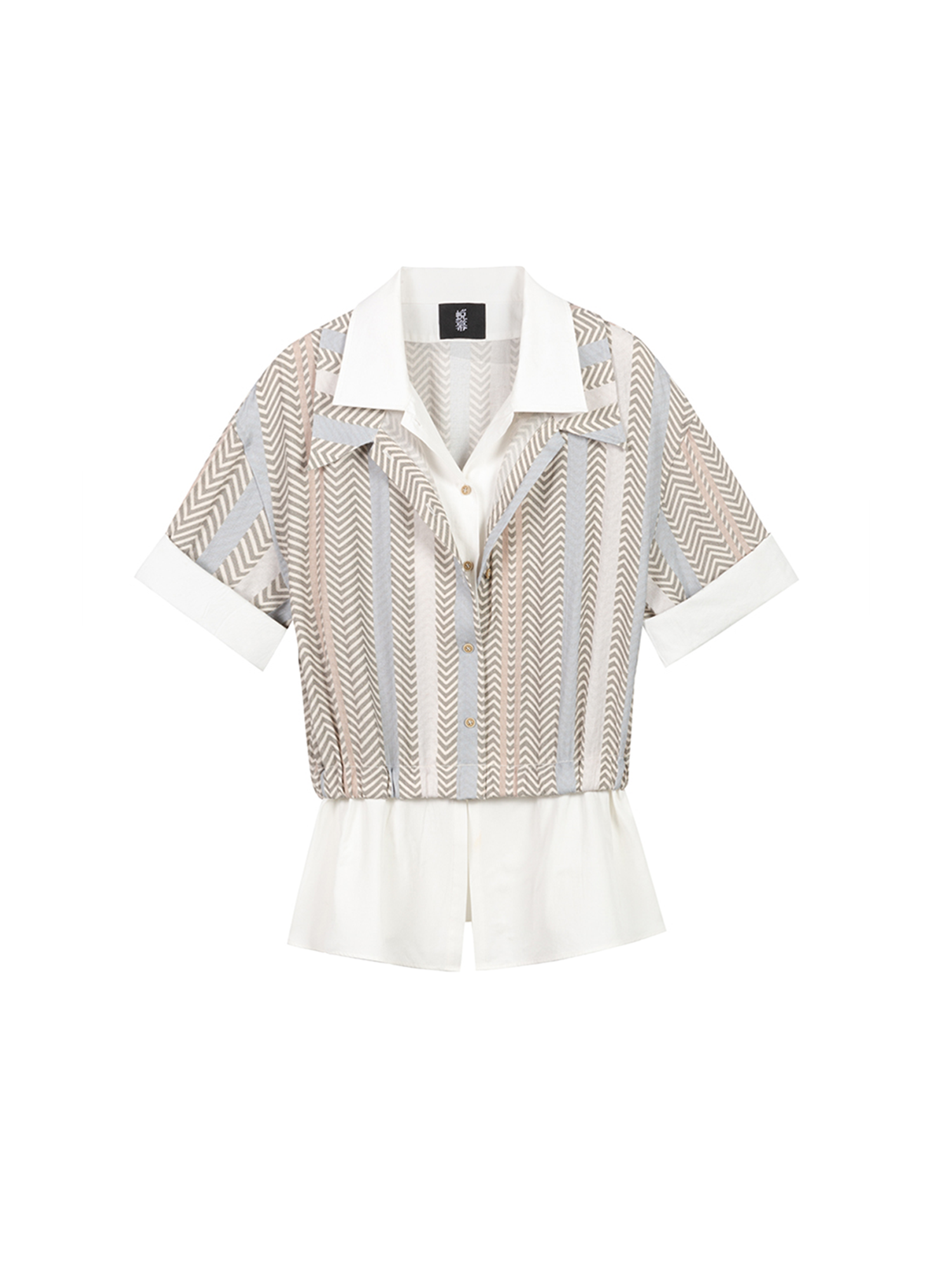 TUIMU Layered Camp Collar Striped Shirt-Half shirt-S (Preorder)-Free Shipping Leatheretro