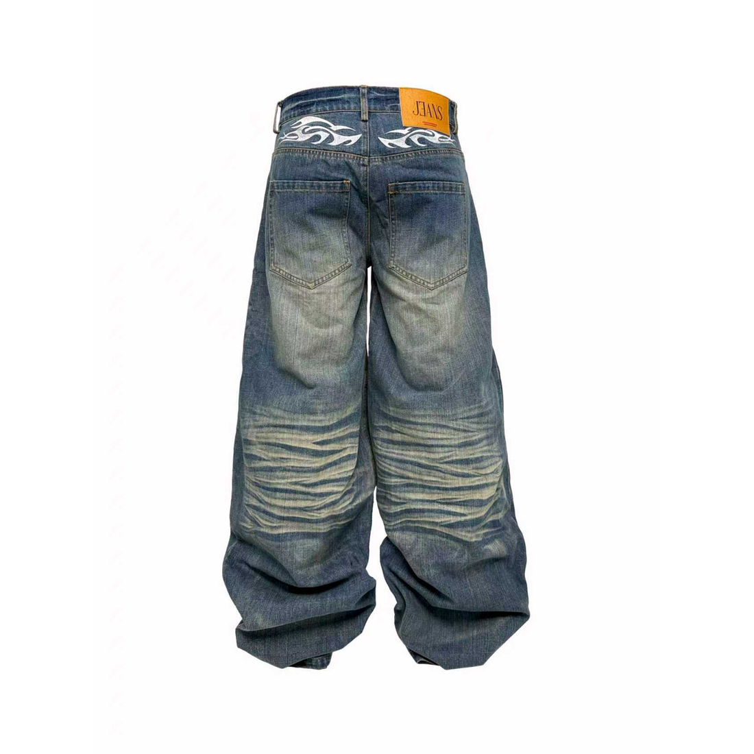 PCCVISION Washed Spliced Wrinkled Baggy Jeans-Jeans-XS-Free Shipping Leatheretro