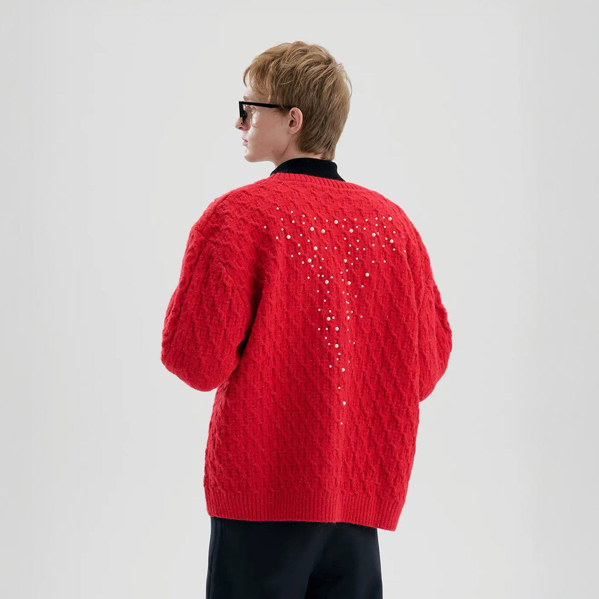 TIWILLTANG Pearl-Embellished Cable Knit Cardigan