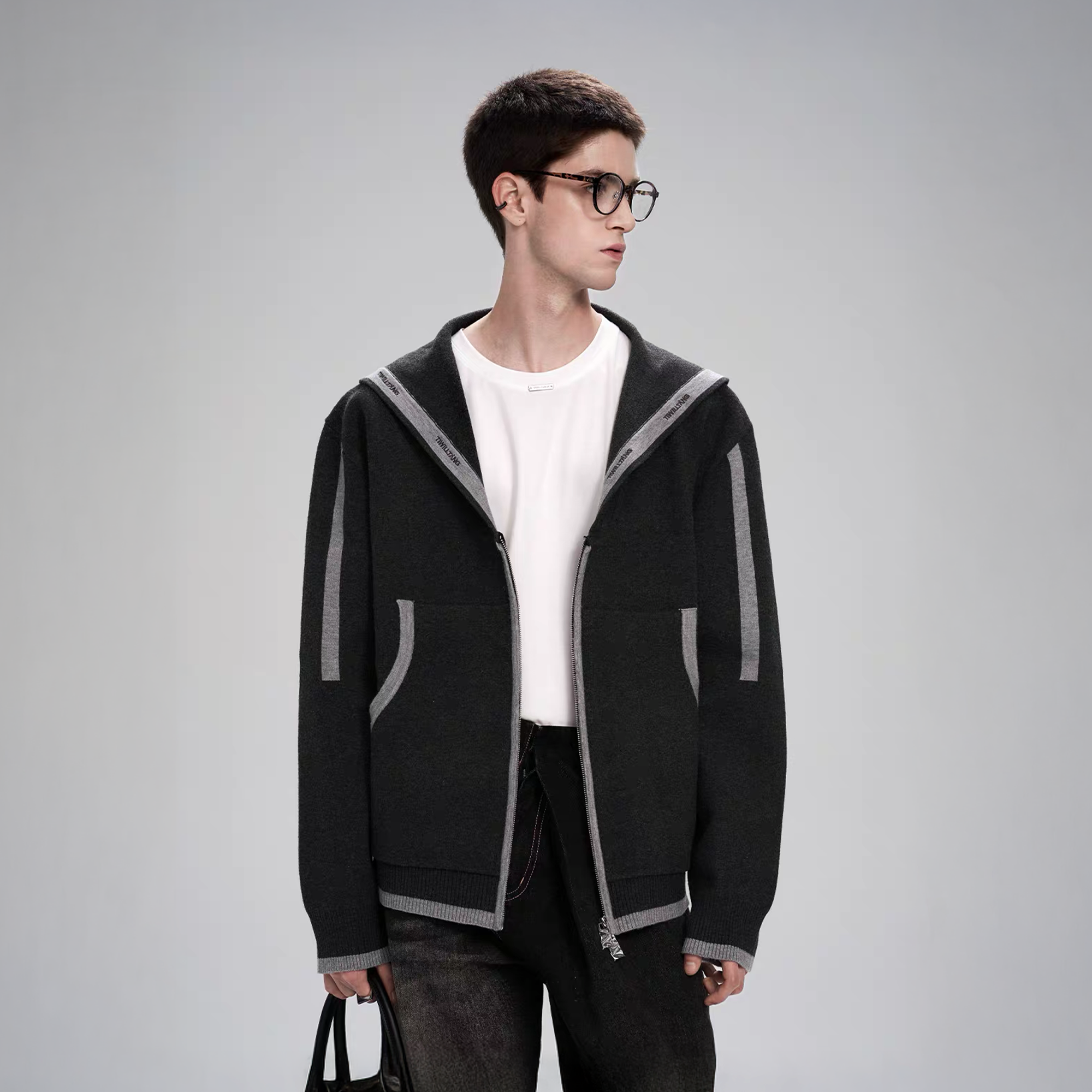 TIWILLTANG Contrast-Trim Sailor-Collar Jacket