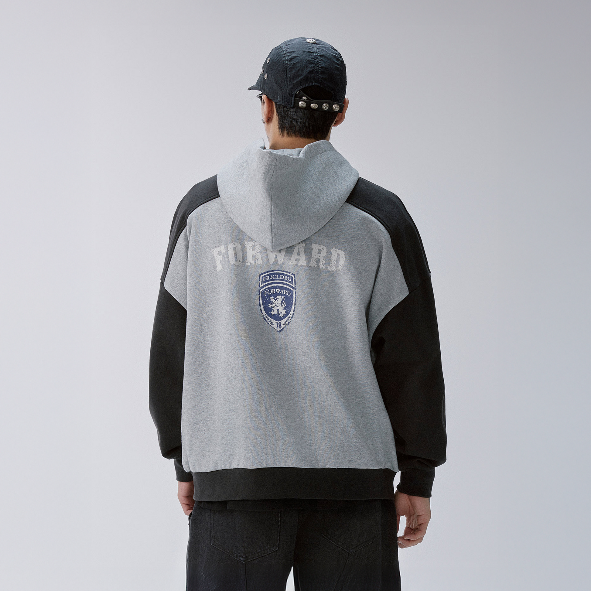 F2CE Contrast Panel Badge Graphic Hooded Jacket-Jacket-S-Free Shipping Leatheretro