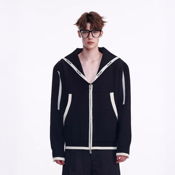 TIWILLTANG Contrast-Trim Sailor-Collar Jacket