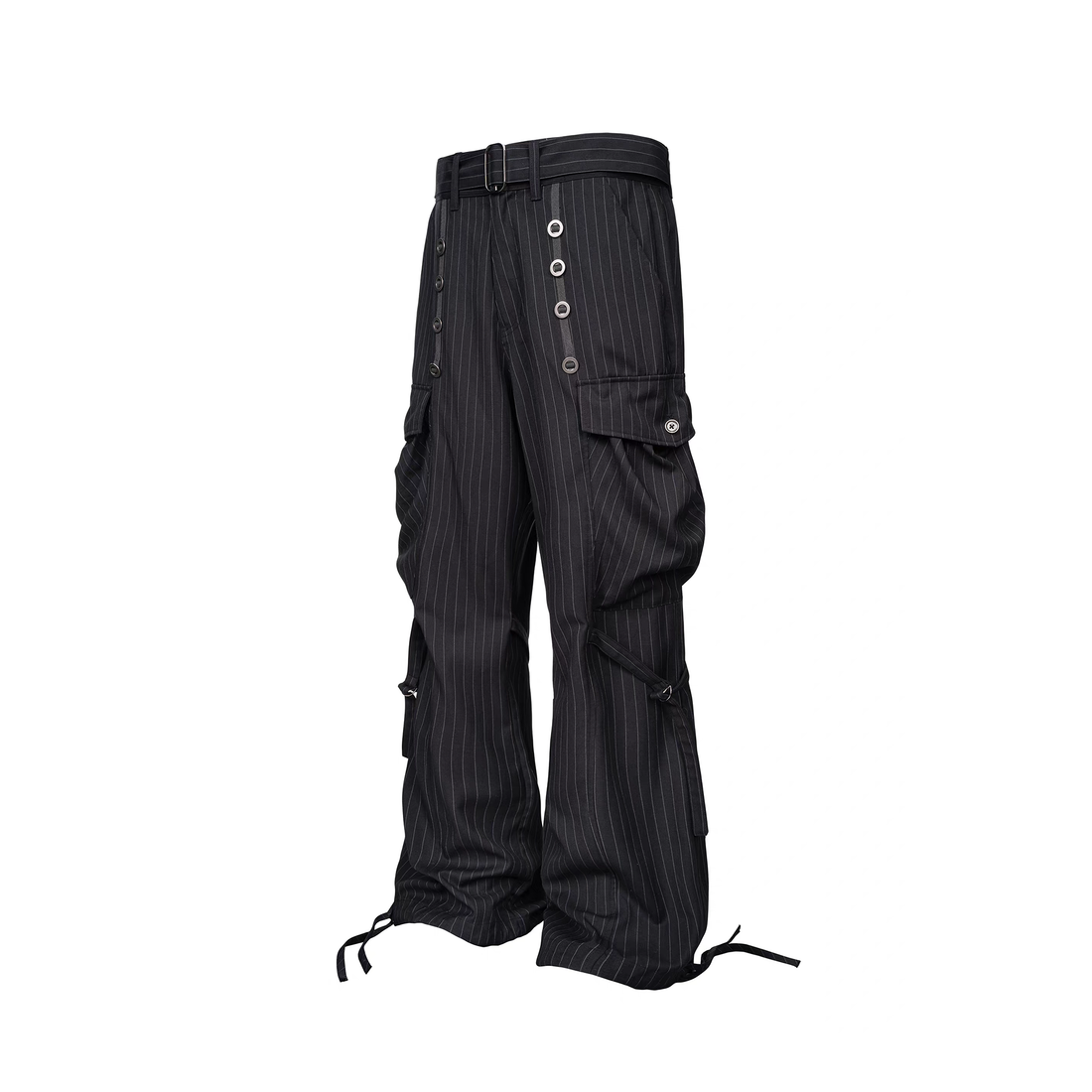 ESAIAS Pinstripe Grommet Belted Trousers-Pants-S / 29" (Preorder)-Free Shipping Leatheretro