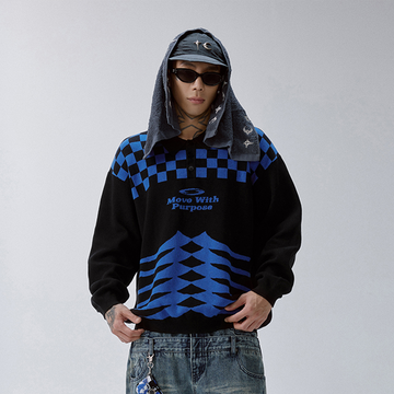 F2CE Slogan Contrast Checkerboard Jacquard Knit Polo-Sweater-S-Free Shipping Leatheretro