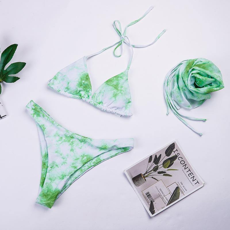 Fashion Floral Print 3pcs Bikini Swimwear-Women Swimwear-Green-S-Free Shipping Leatheretro