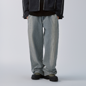 F2CE Washed Panel Adjustable-Hem Denim Pants-Jeans-S-Free Shipping Leatheretro