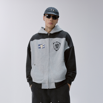 F2CE Contrast Panel Badge Graphic Hooded Jacket-Jacket-S-Free Shipping Leatheretro