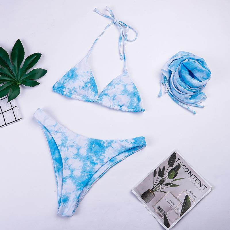 Fashion Floral Print 3pcs Bikini Swimwear-Women Swimwear-Blue-S-Free Shipping Leatheretro