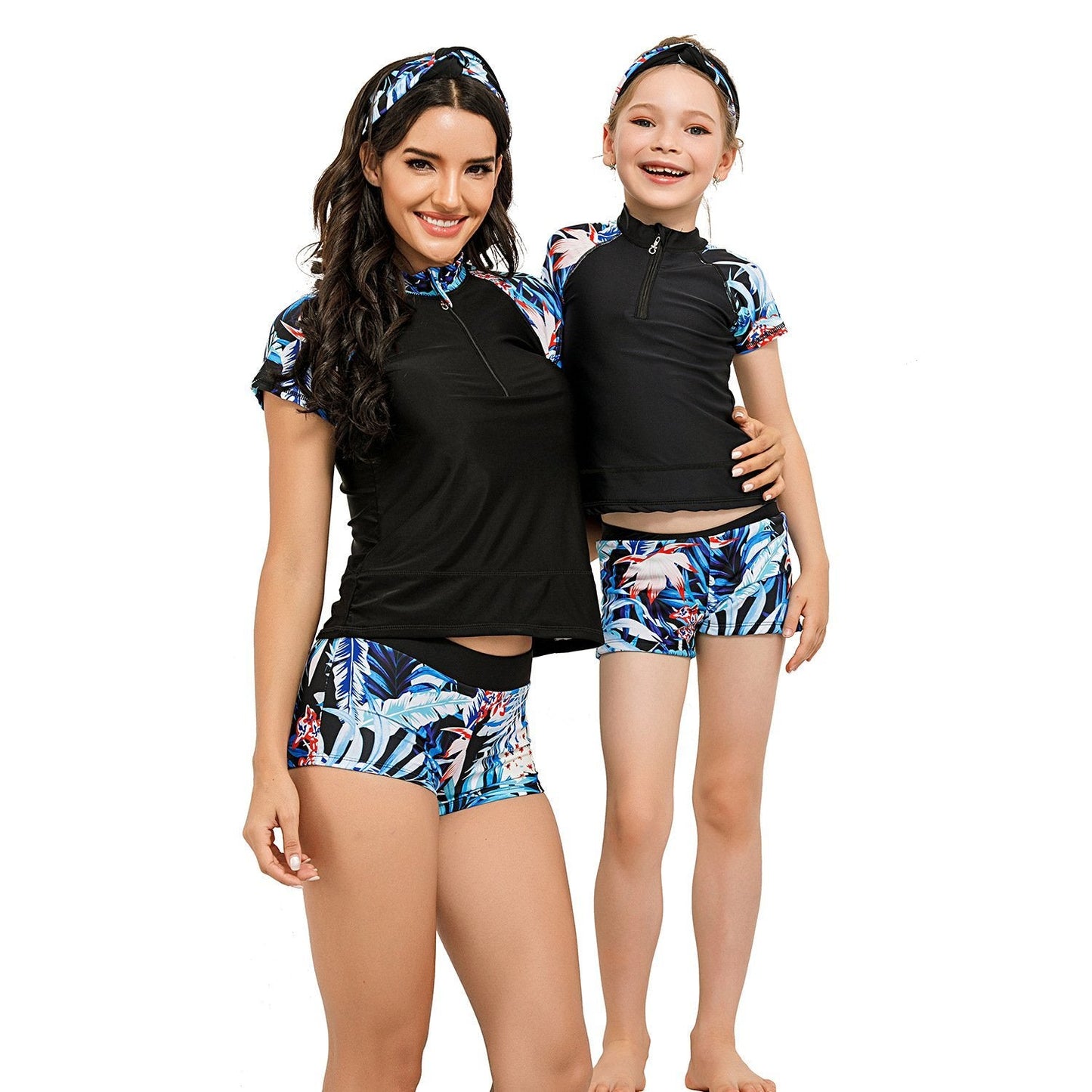 Parent-child Diving Suit Short Sleeve Swimwear-Women Swimwear-Kids with Band-S-Free Shipping Leatheretro