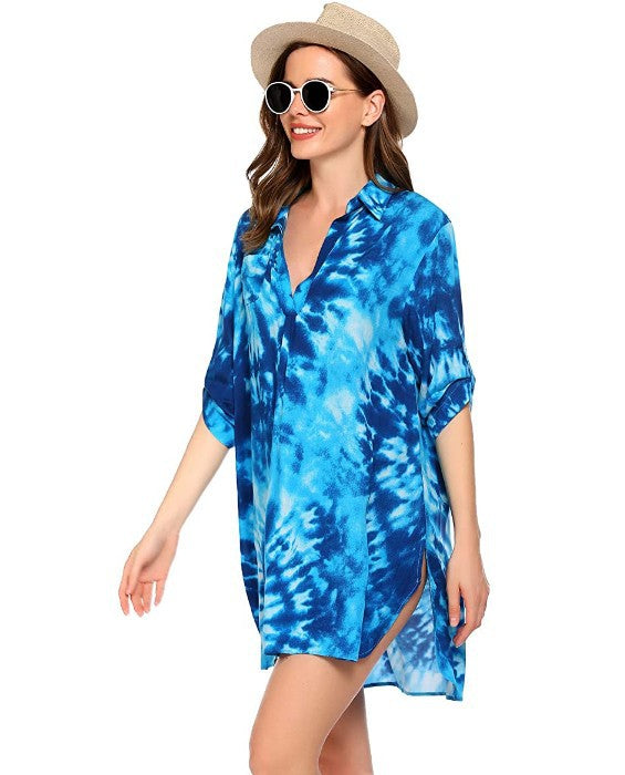 Summer Beach Chiffon Bikini Shirts-Swimwear-Lake Blue-S-Free Shipping Leatheretro