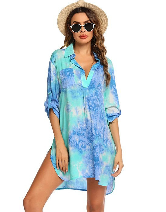 Summer Beach Chiffon Bikini Shirts-Swimwear-Sky Blue-S-Free Shipping Leatheretro