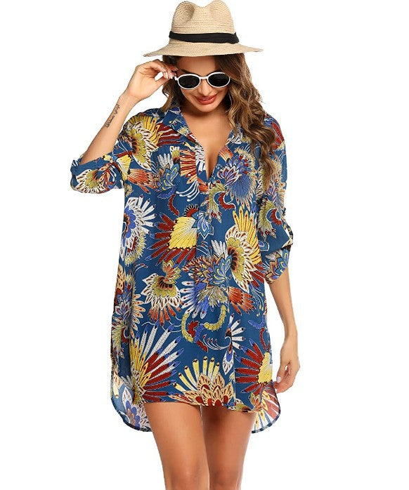 Summer Beach Chiffon Bikini Shirts-Swimwear-Navy Blue-S-Free Shipping Leatheretro