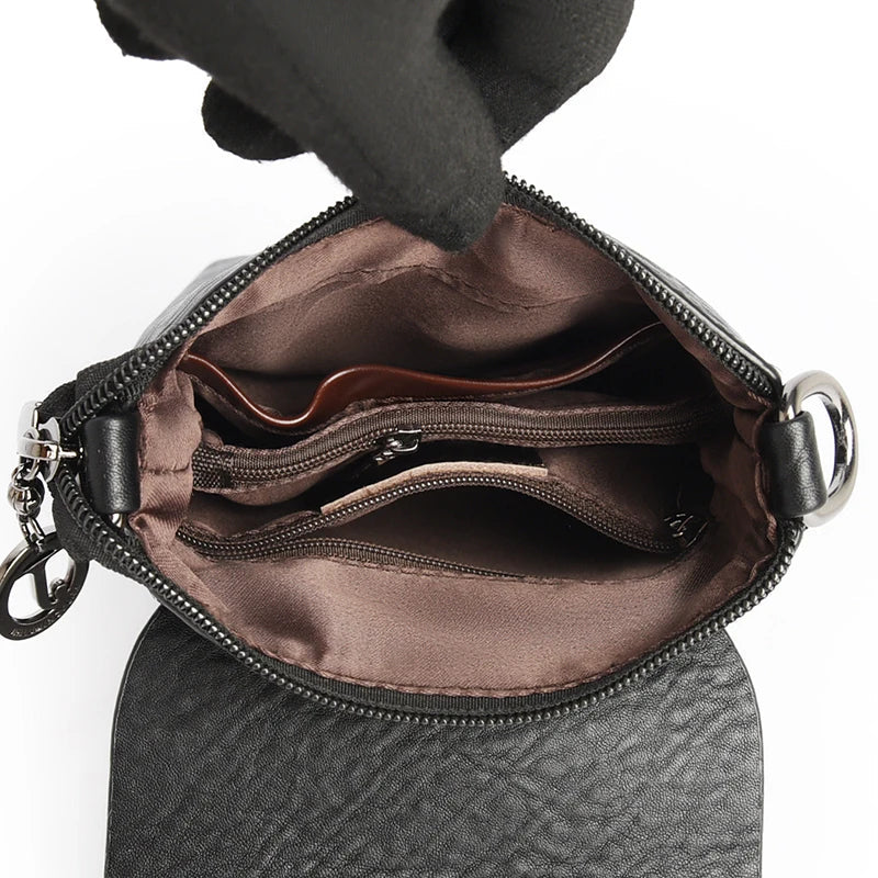 Small Crossbody Phone Bag Flap Purse for Women-Messenger Bag-Black-Free Shipping Leatheretro