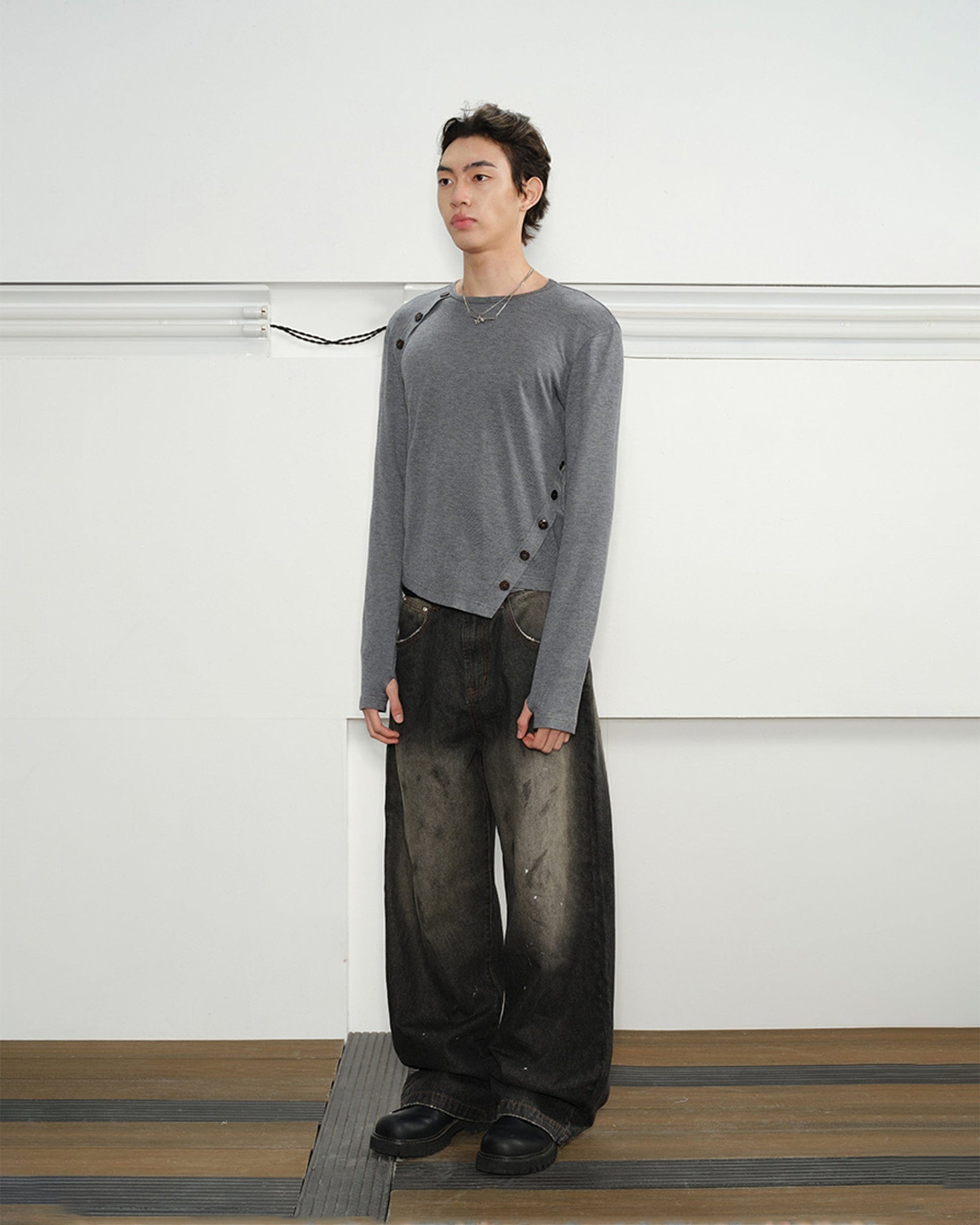 KREATE Eastern Aesthetics Washed Wide-Leg Jeans-Jeans-S-Free Shipping Leatheretro