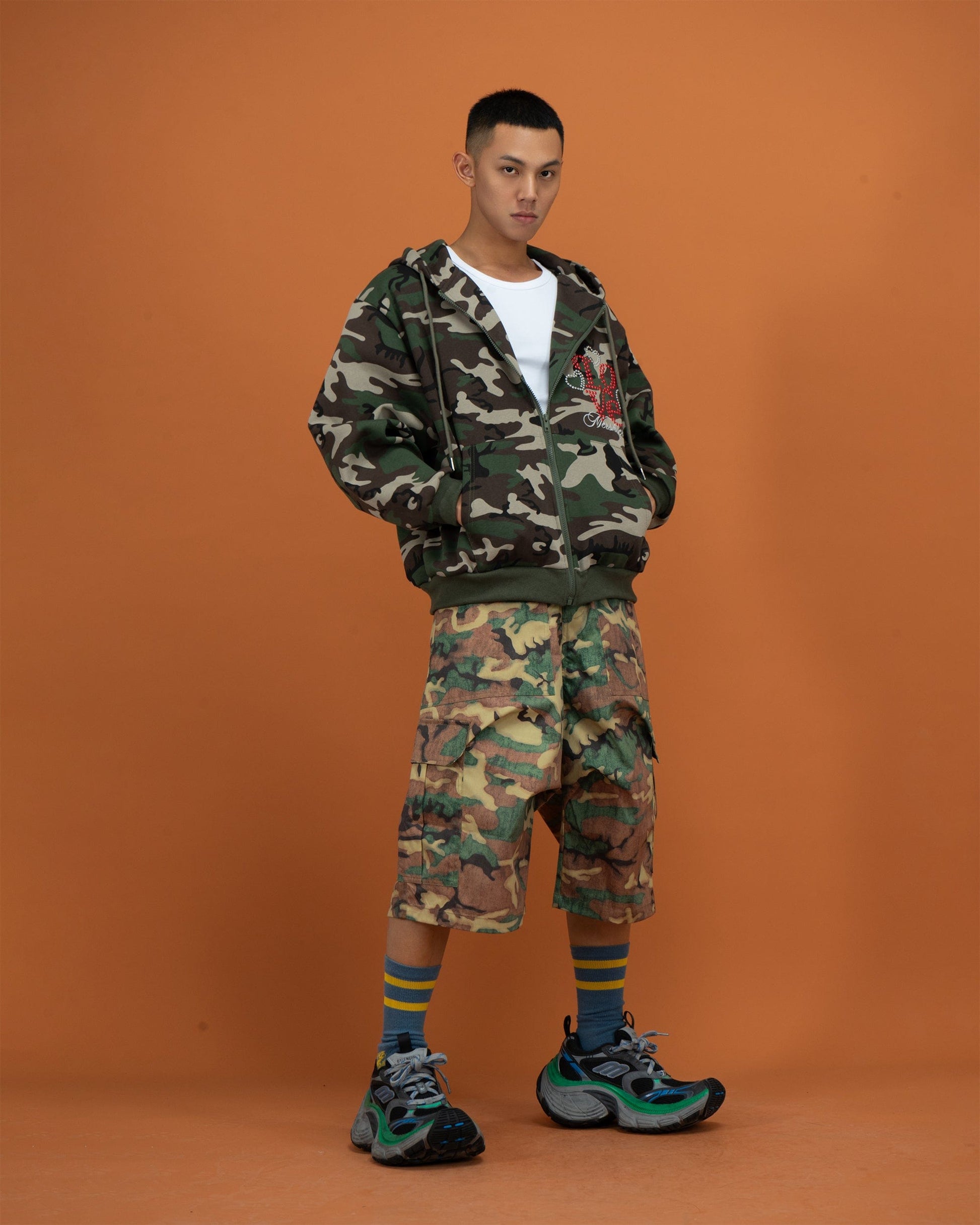 CLP Washed Crinkled Camo Cargo Shorts-Shorts-S-Free Shipping Leatheretro