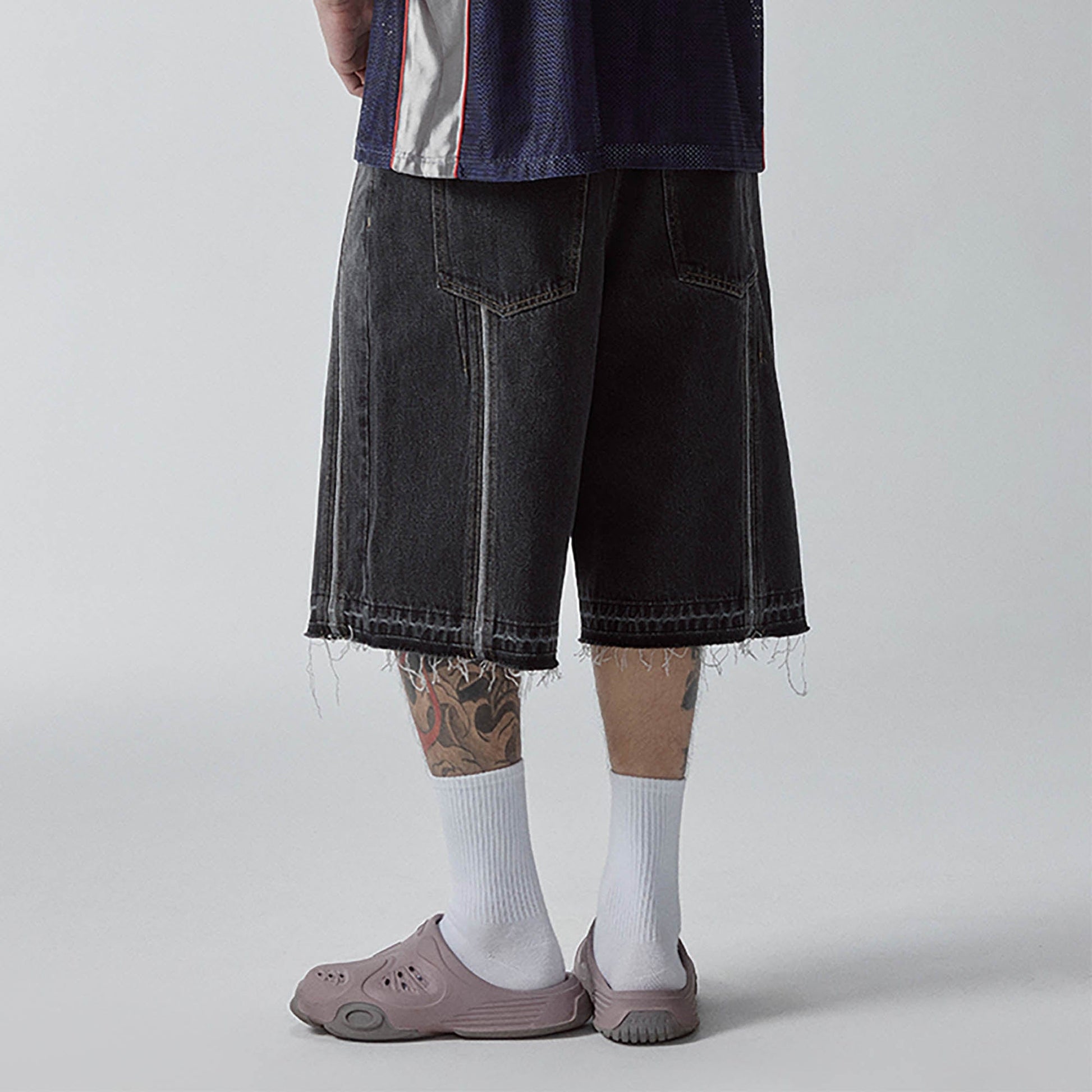 F2CE Raw-Hem Raised Seam Washed Denim Shorts-Shorts-S-Free Shipping Leatheretro