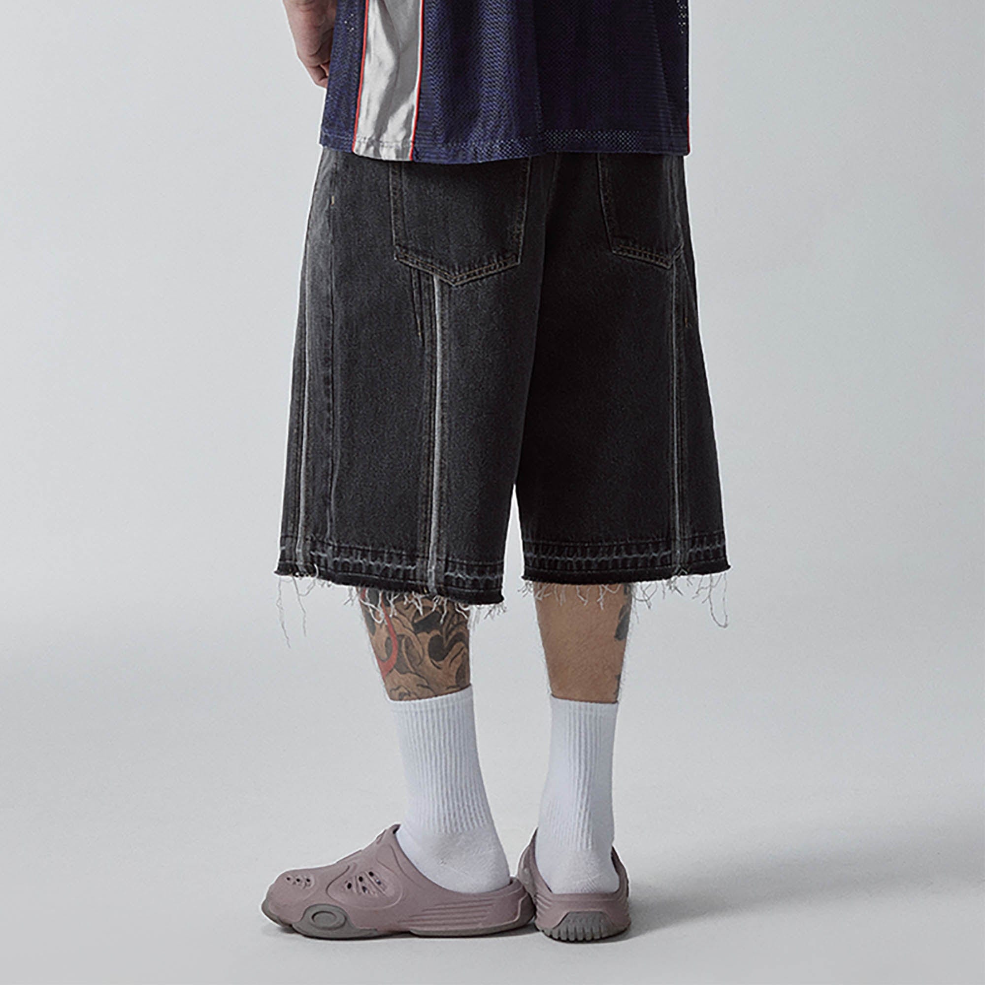 F2CE Raw-Hem Raised Seam Washed Denim Shorts-Shorts-S-Free Shipping Leatheretro