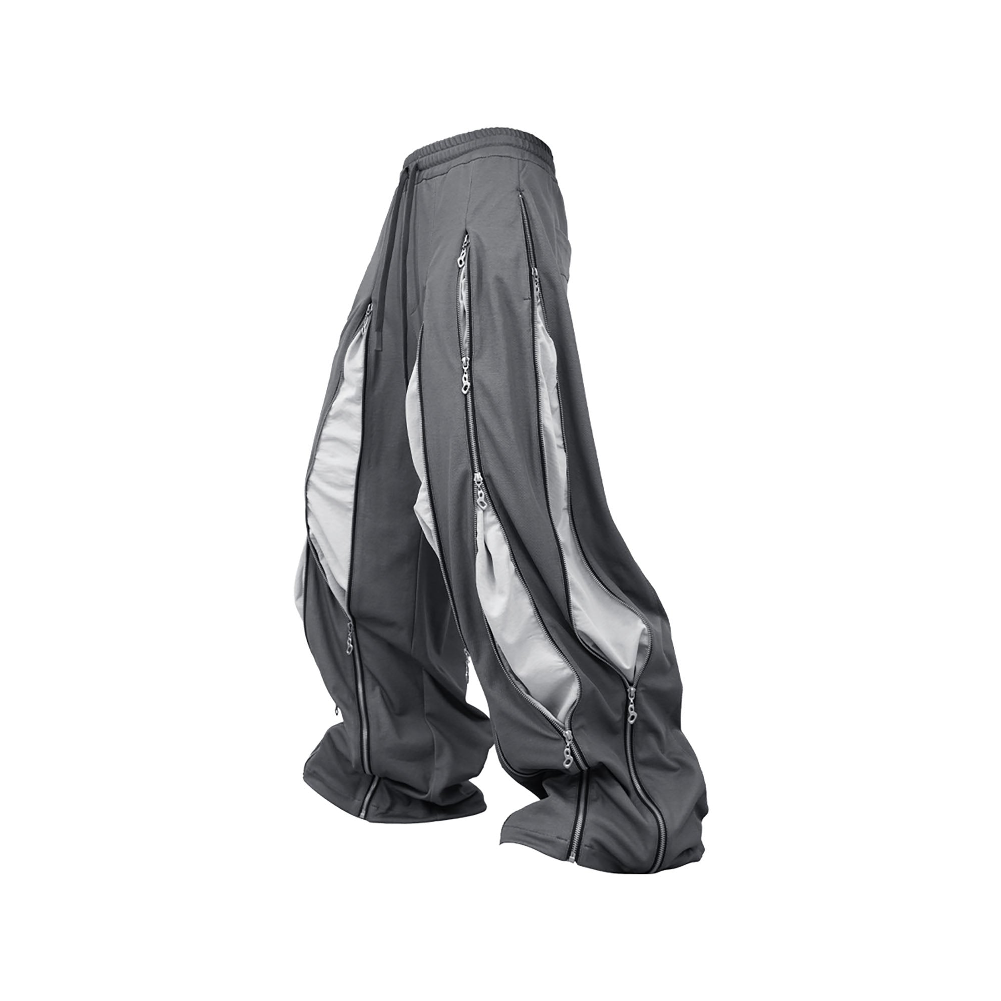 RELABEL Layered Multi-Zip Drawstring Sweatpants Gray-Pants-XS-Free Shipping Leatheretro