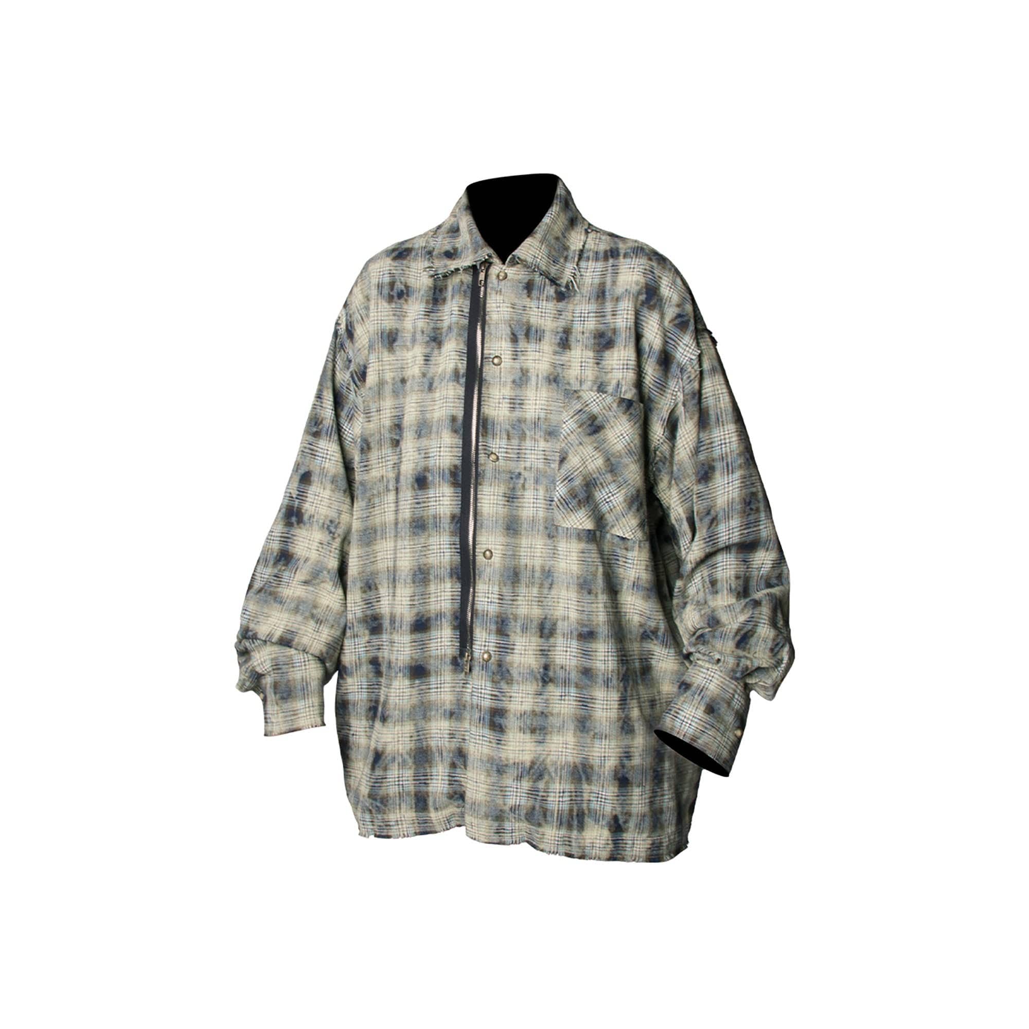 RELABEL Tie-dye Plaid Dual Closure Frayed Shirt-Shirt-XS-Blue-Free Shipping Leatheretro