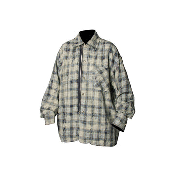 RELABEL Tie-dye Plaid Dual Closure Frayed Shirt-Shirt-XS-Blue-Free Shipping Leatheretro