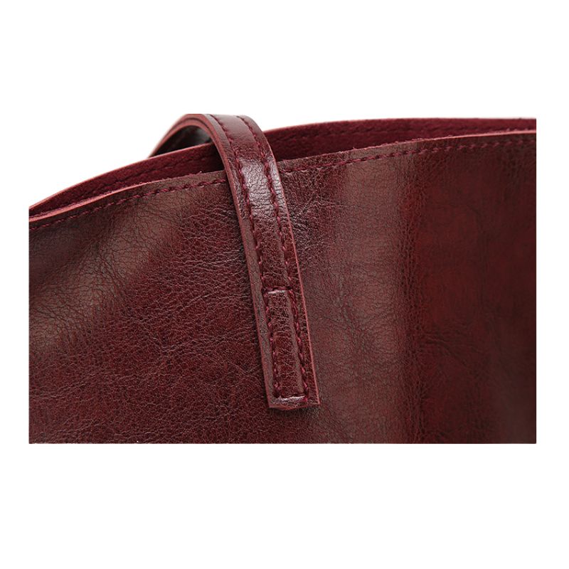 Women’s Oil Wax Leather Shoulder Bag – Large Tote Handbag-Tote Bag-Burgundy-Free Shipping Leatheretro