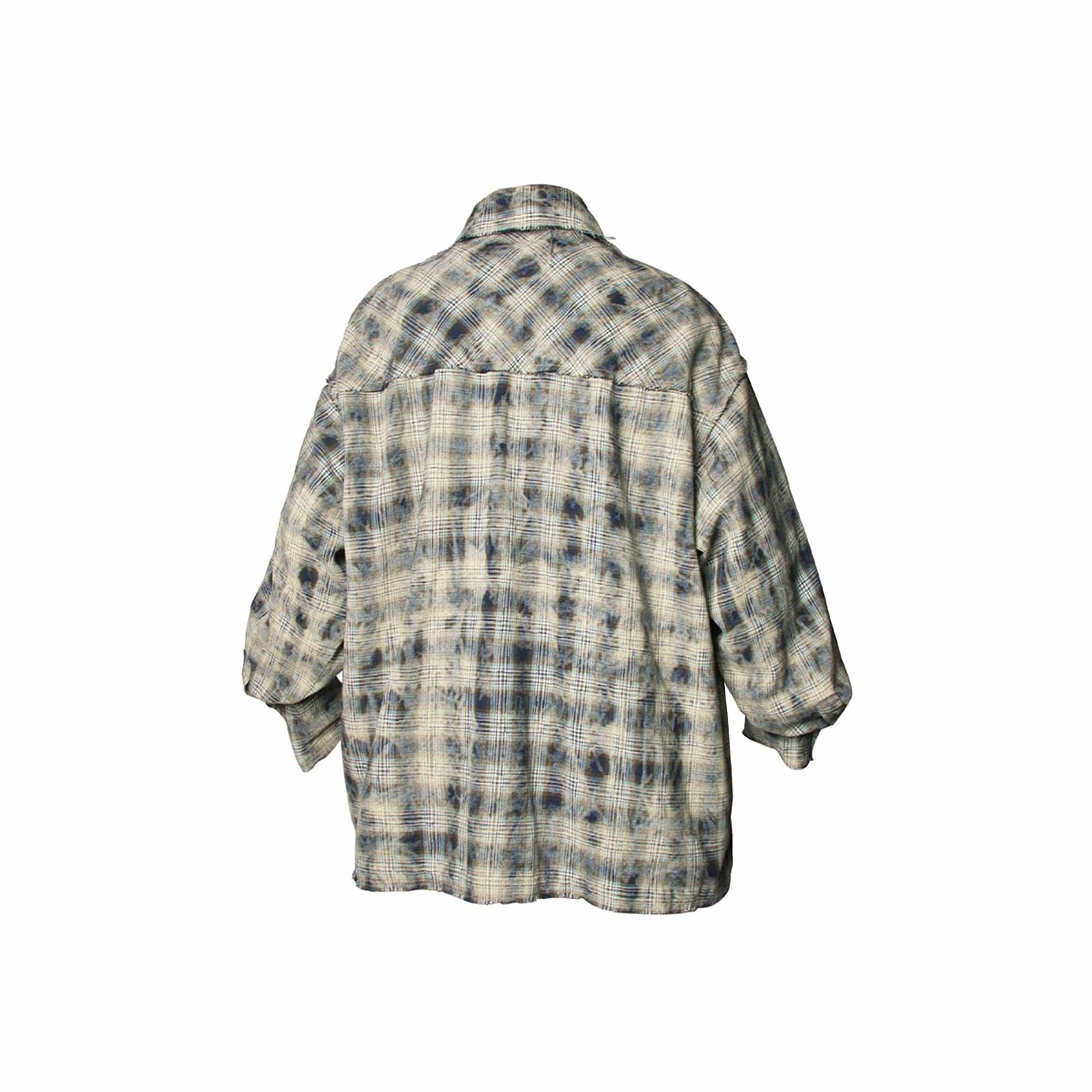 RELABEL Tie-dye Plaid Dual Closure Frayed Shirt-Shirt-XS-Blue-Free Shipping Leatheretro