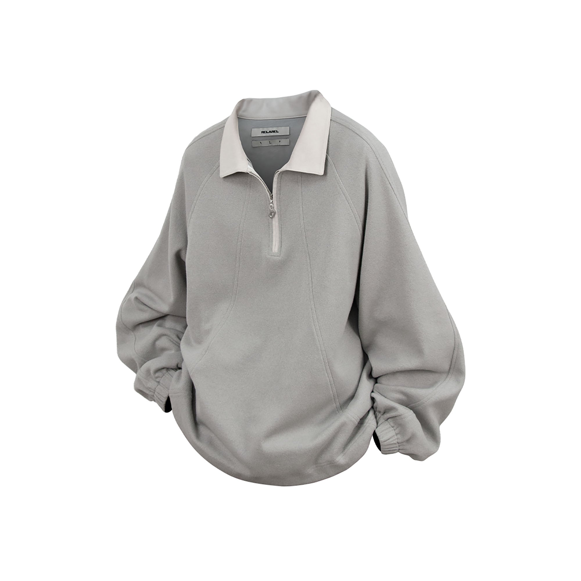 RELABEL Raglan Drawstring-Hem Polo Sweatshirt-Jacket-XS-Light Gray-Free Shipping Leatheretro
