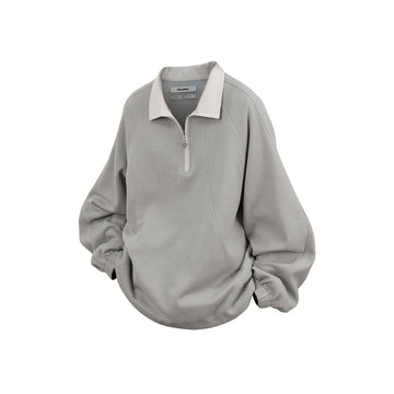 RELABEL Raglan Drawstring-Hem Polo Sweatshirt-Jacket-XS-Light Gray-Free Shipping Leatheretro