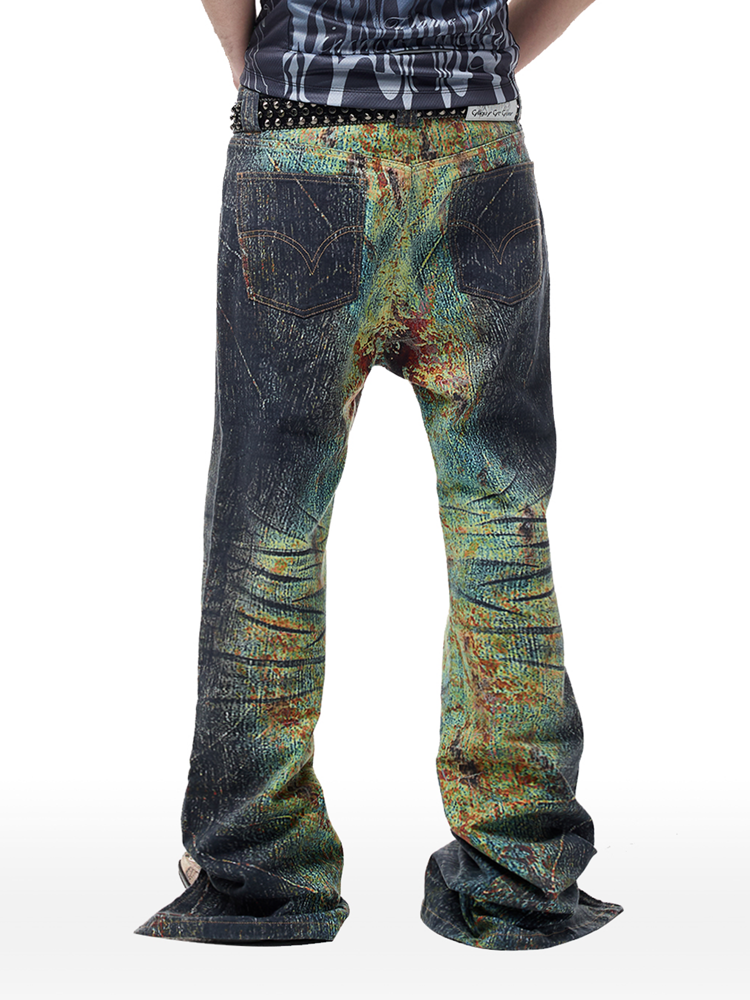 CYCYCY Iridescent Croc Full-Print Slim Flared Jeans-Jeans-XXS / 27"-Free Shipping Leatheretro