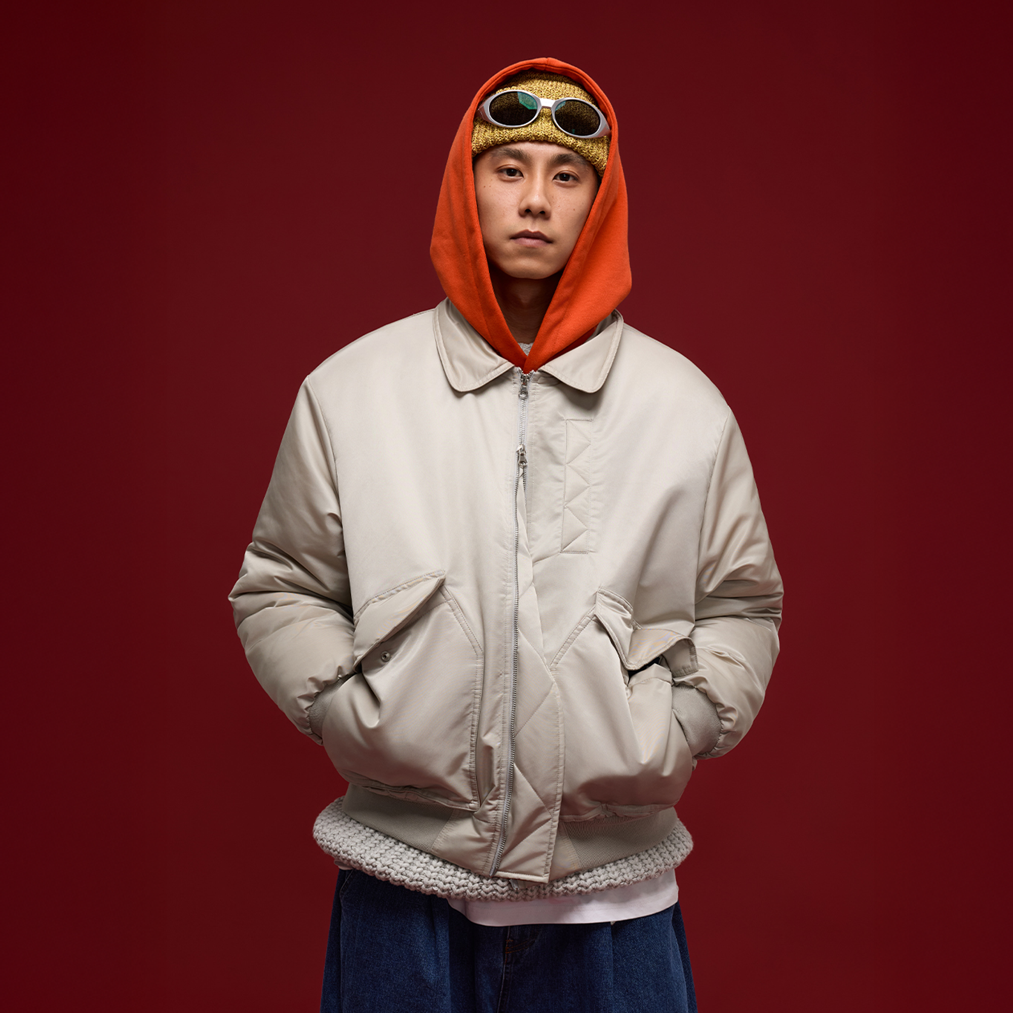 BANANA CLUB Glossy Utility Padded Bomber Jacket