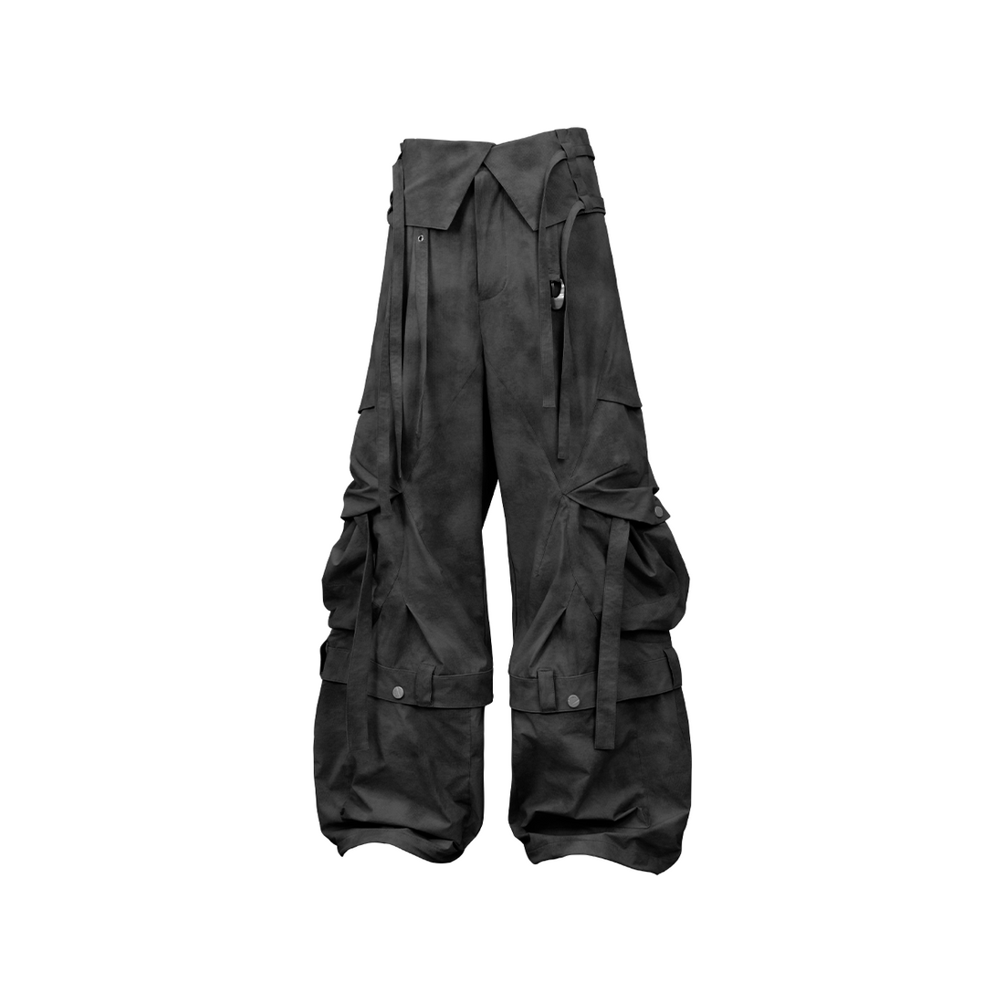 RELABEL Detachable Ruched Inverted Waist Cargo Pants-Pants-XS (Preorder)-Black-Free Shipping Leatheretro