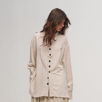 ILNya Nieternite Nifutur Shield Panel Pleated Cotton-Linen Shirt-Shirt-S (0) (Preorder)-Free Shipping Leatheretro