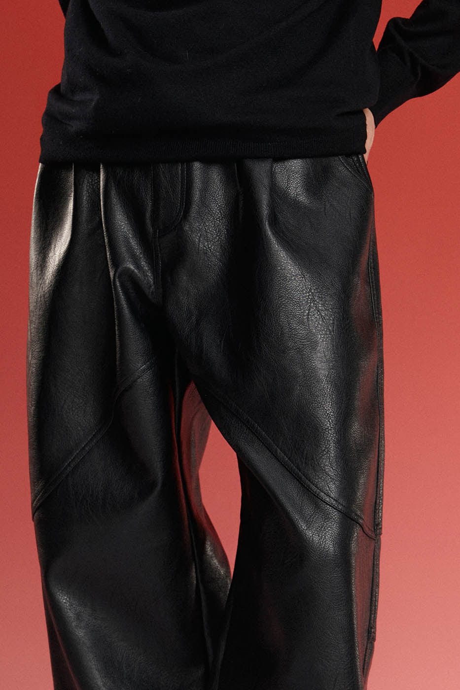 1997 POSTOFFICE Spliced Faux Leather Pants-Pants-S-Black-Free Shipping Leatheretro