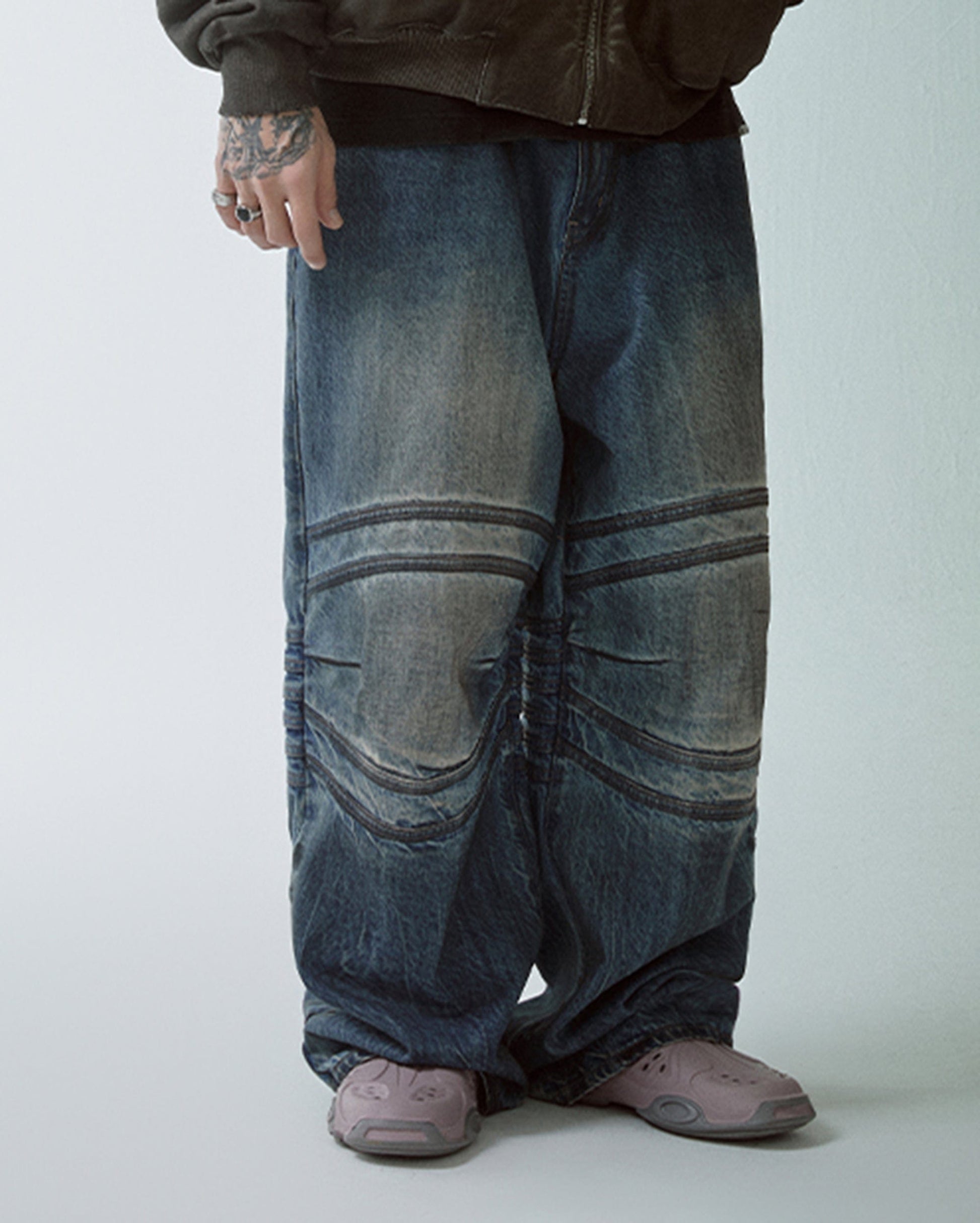 F2CE Retro Crinkled-Knee Washed Pants-Pants-S-Free Shipping Leatheretro