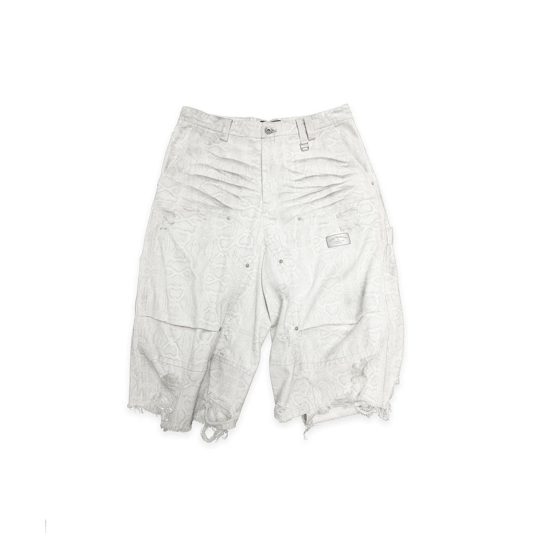 FACEONLAB Distressed Deconstructed Ripped Cargo Shorts-Shorts-M-White-Free Shipping Leatheretro