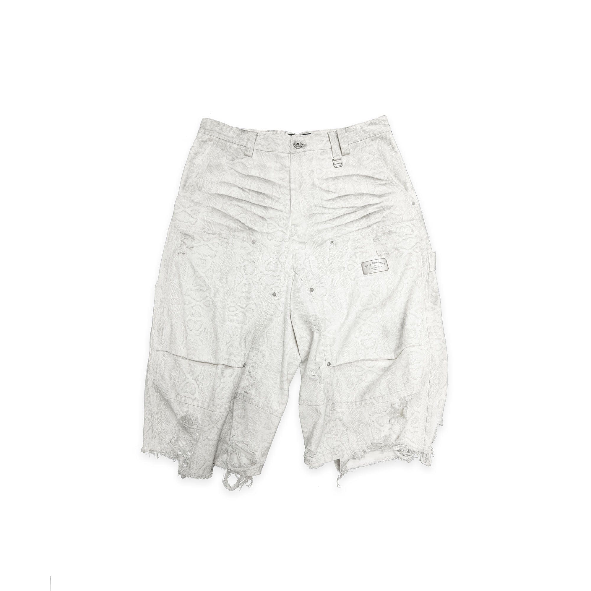 FACEONLAB Distressed Deconstructed Ripped Cargo Shorts-Shorts-M-White-Free Shipping Leatheretro