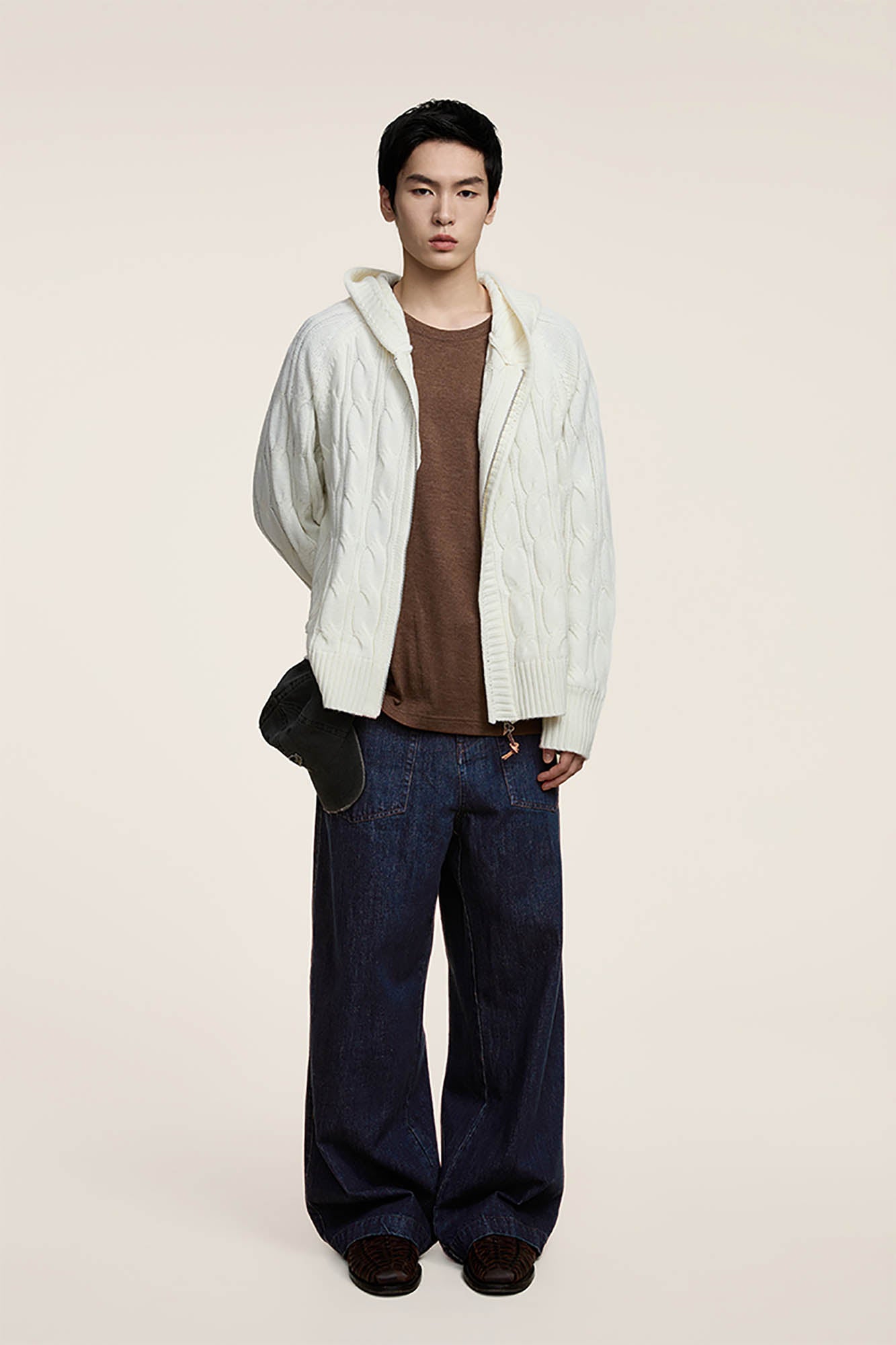 OPICLOTH Cable-Knit Zip-Up Hooded Cardigan-Jacket-XS-Grey-Free Shipping Leatheretro