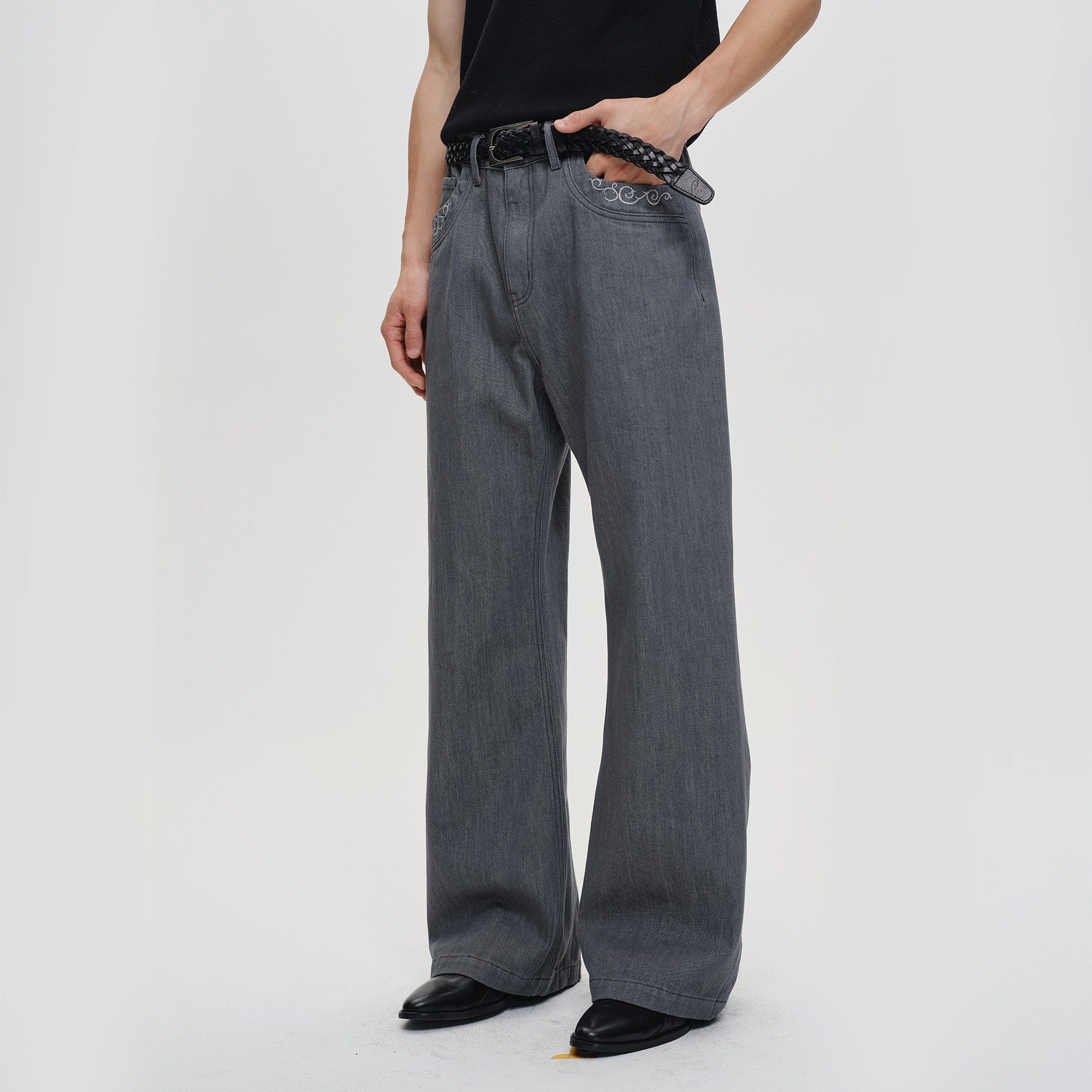 CATSSTAC Floral Embroidered Flared Jeans-Jeans-M-Free Shipping Leatheretro