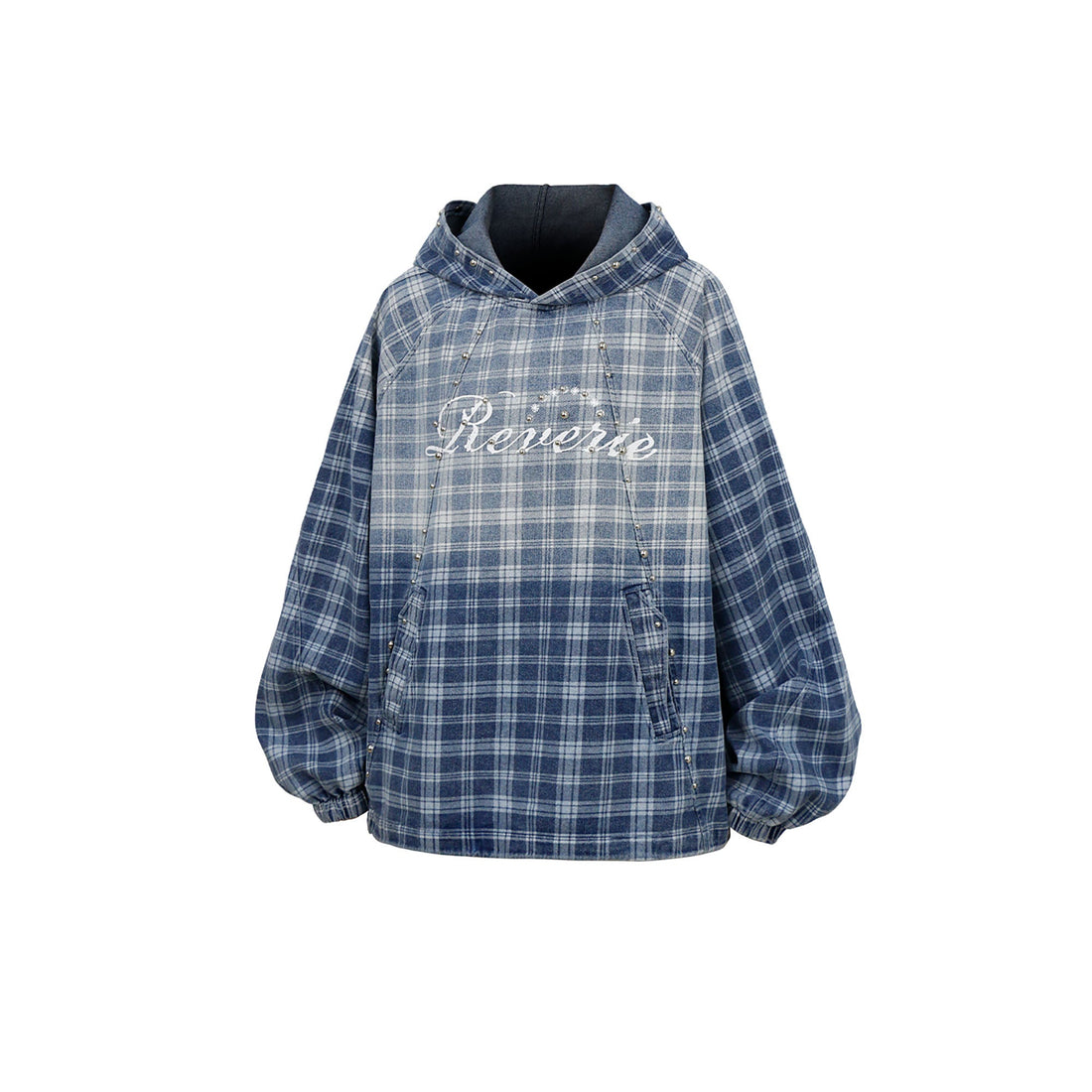 RELABEL Plaid Rivet Paneled Faded Hoodie-Hoodie-XS-Free Shipping Leatheretro