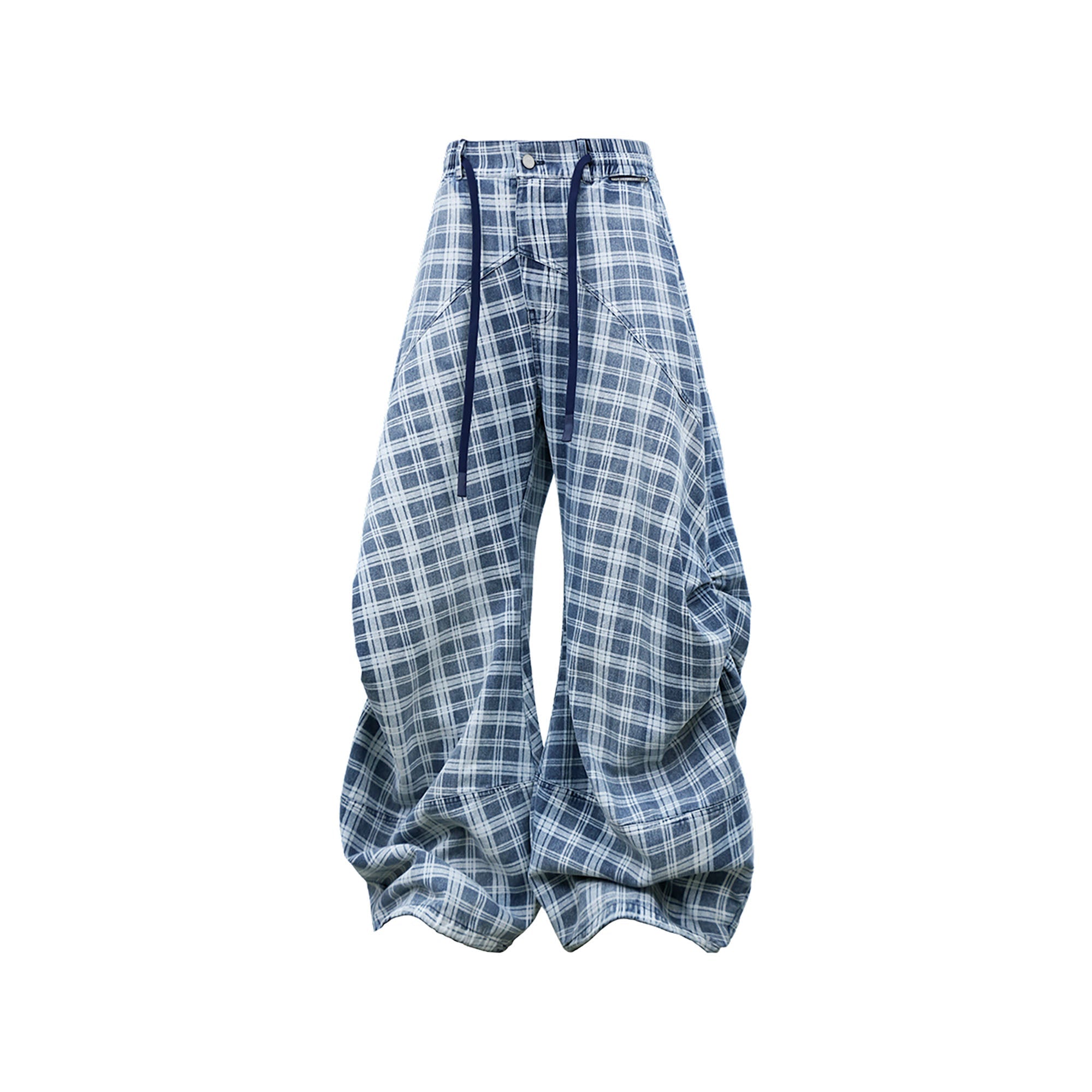 RELABEL Washed Plaid Paneled Oversized Jeans-Jeans-XS-Free Shipping Leatheretro