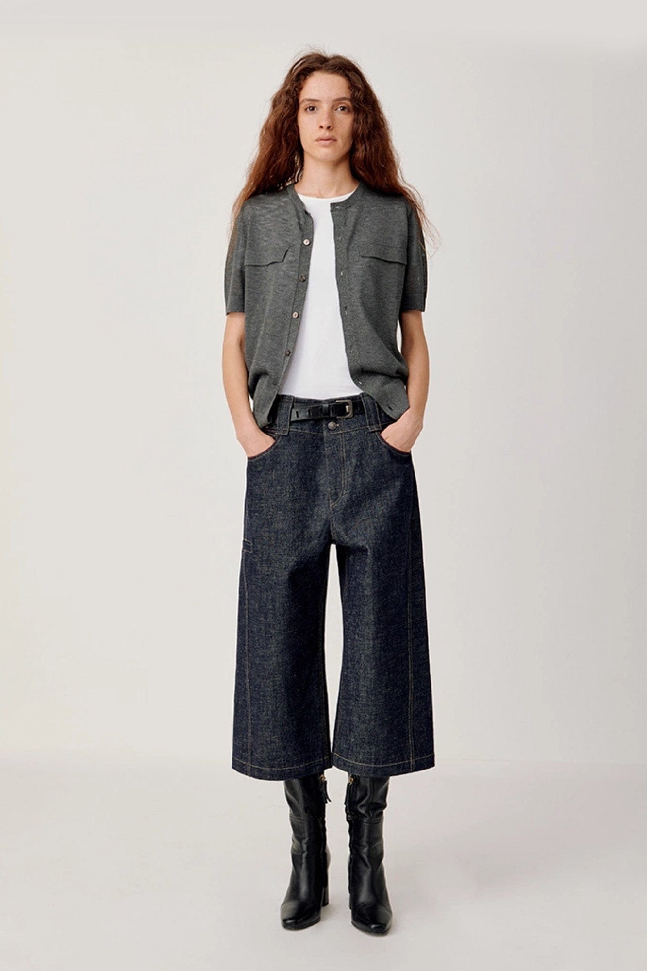 OPICLOTH Essential Stitched Cropped Raw Jeans-Jeans-XS-Free Shipping Leatheretro