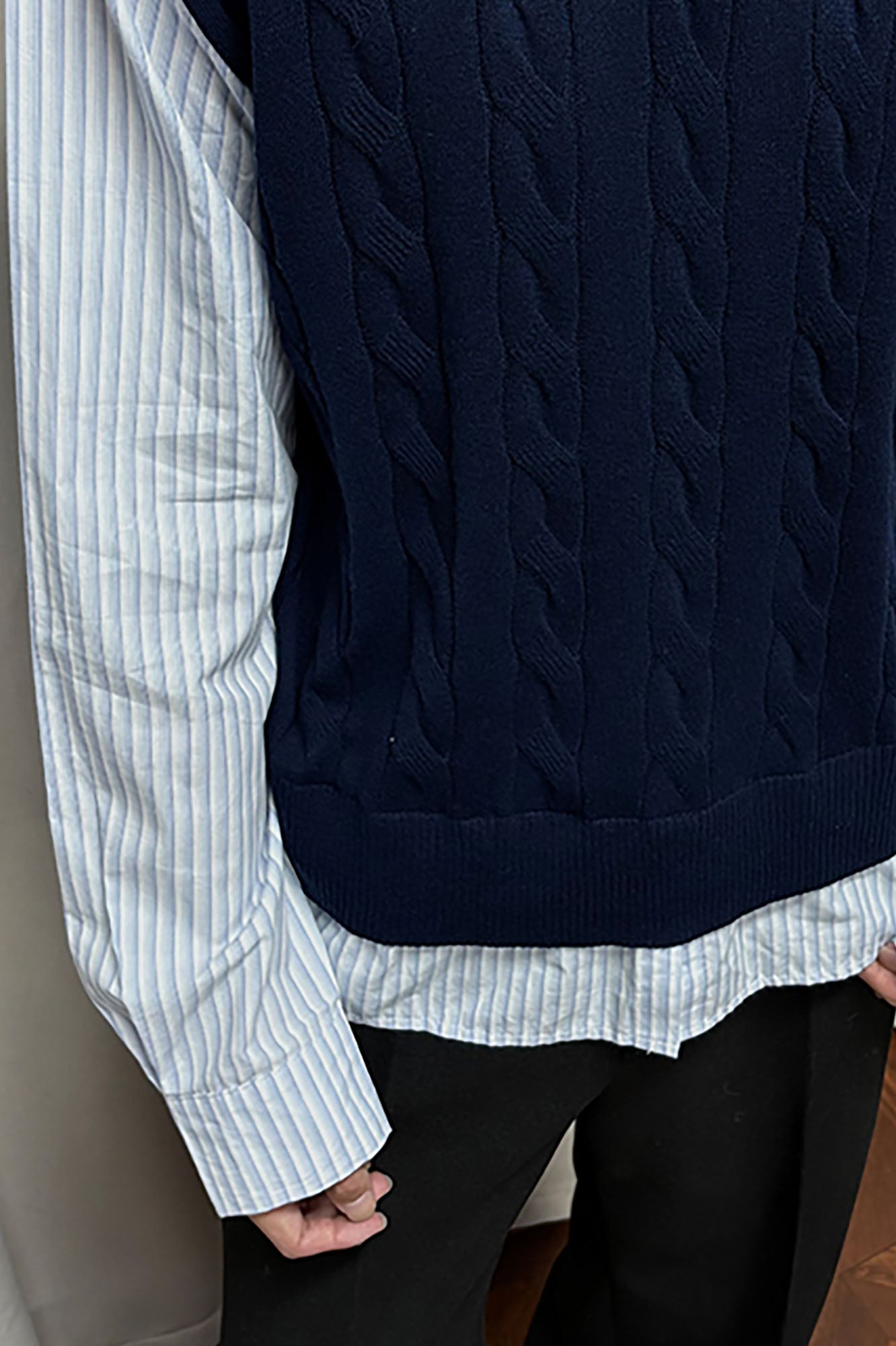 KREATE Cable Knit Vest-Layered Shirt-Shirt-S-Khaki-Free Shipping Leatheretro