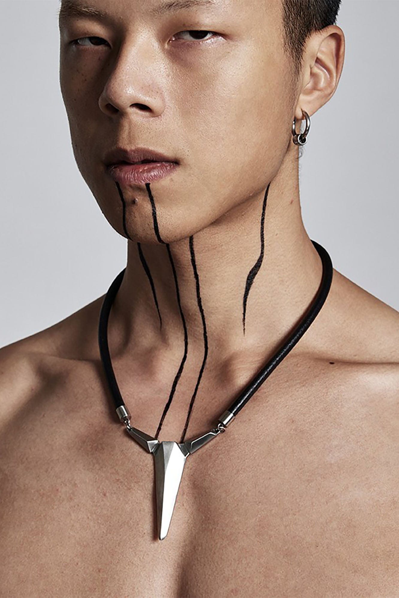 SSIN7 Spike Pendant Faux Leather Necklace-Necklace-Silver-Free Shipping Leatheretro