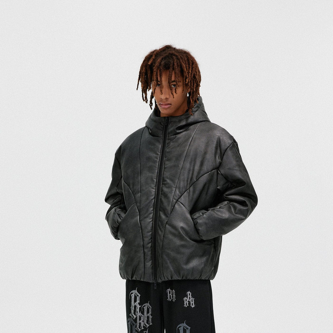 BONELESS Spliced Faux Leather Cotton Padded Jacket-Jacket-S-Black-Free Shipping Leatheretro