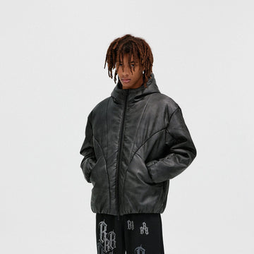 BONELESS Spliced Faux Leather Cotton Padded Jacket-Jacket-S-Black-Free Shipping Leatheretro