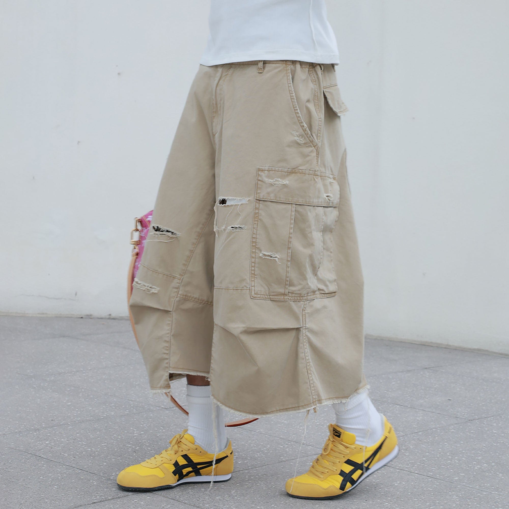 STEEPC Ripped Multi-Pocket Spliced Shorts-Shorts-S-Khaki-Free Shipping Leatheretro