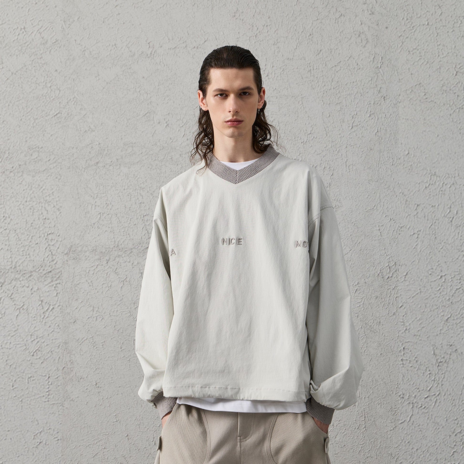 ORGANIC EMOTION Water-Repellent LOGO Embroidered Drawstring Sweatshirt-Sweatshirt-White-S-Free Shipping Leatheretro