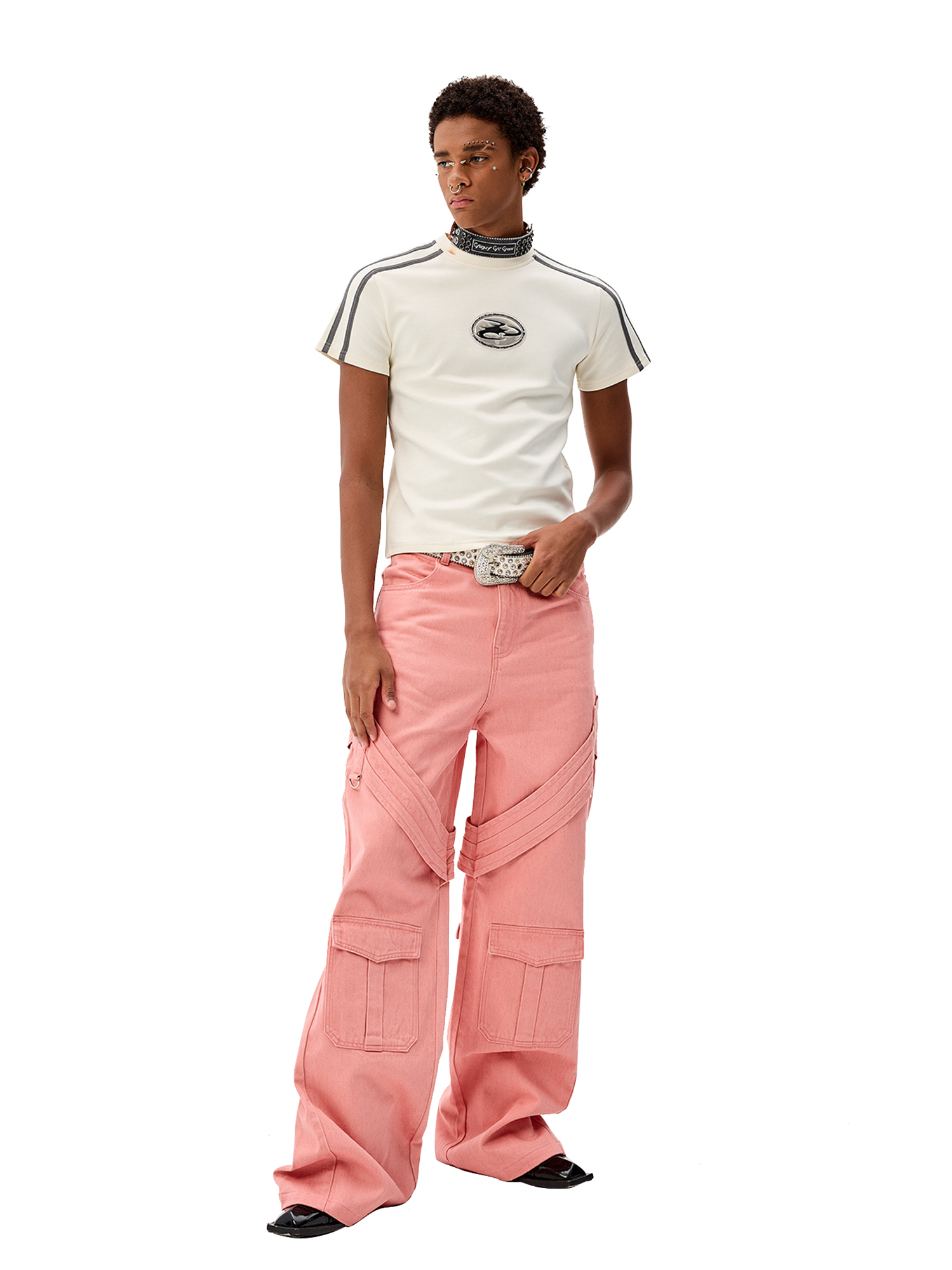 CYCYCY Tie Detail Multi-Pocket Cargo Jeans-Jeans-XXS / 27"-Free Shipping Leatheretro