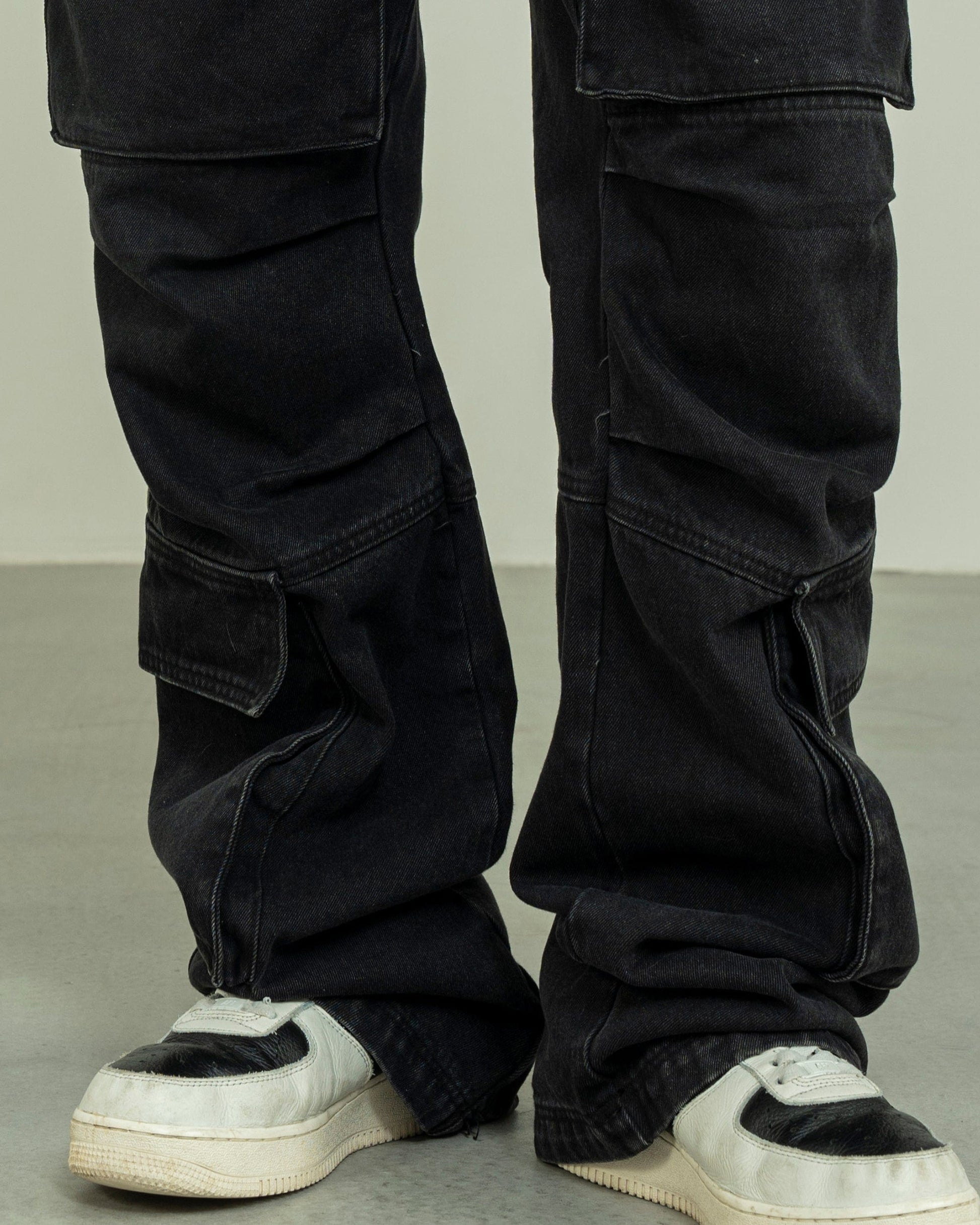 MAKEMORE Washed Denim Cargo-Jeans-M-Black-Free Shipping Leatheretro